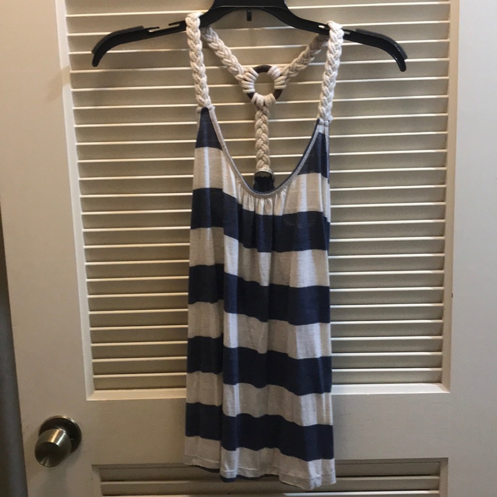 Blue& off white stripped tank top with rope strap